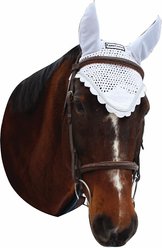Equine Couture Horse Fly Bonnet with Silver Rope, White, Pony