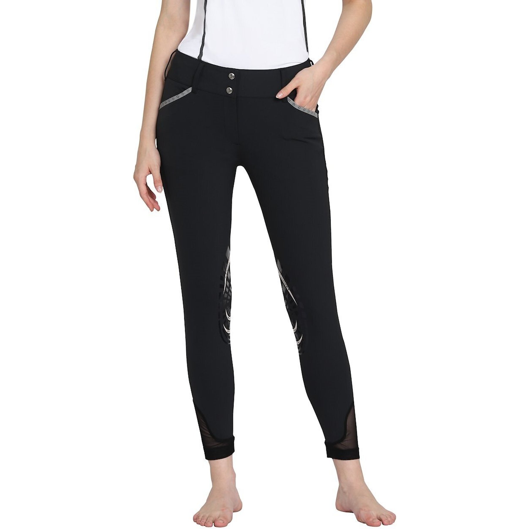 Equine Couture Ladies Malta Knee Patch Breeches, Black, 30