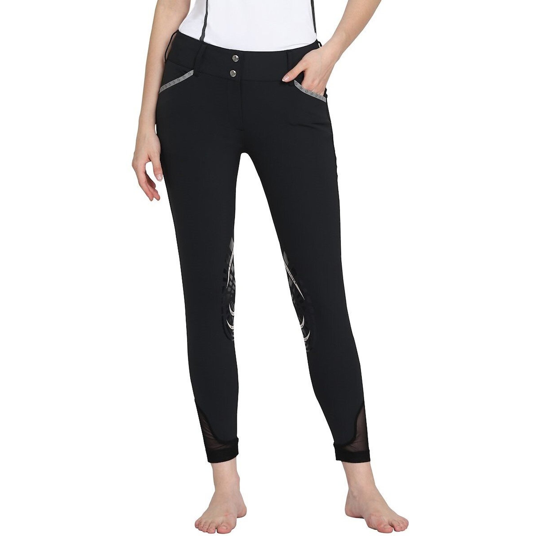 Equine Couture Ladies Malta Knee Patch Breeches, Black, 34