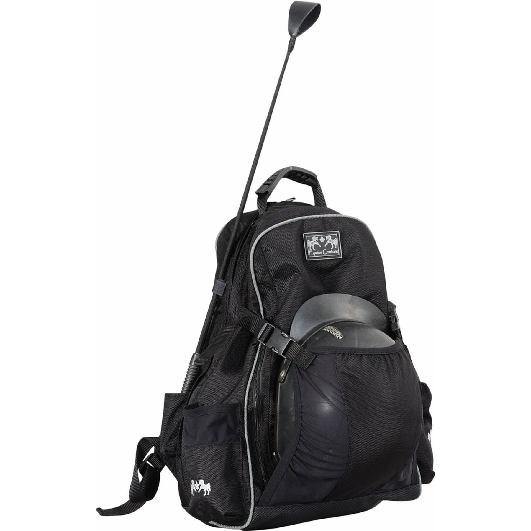 Equine Couture Pro Horse Backpack, Black with Silver Piping