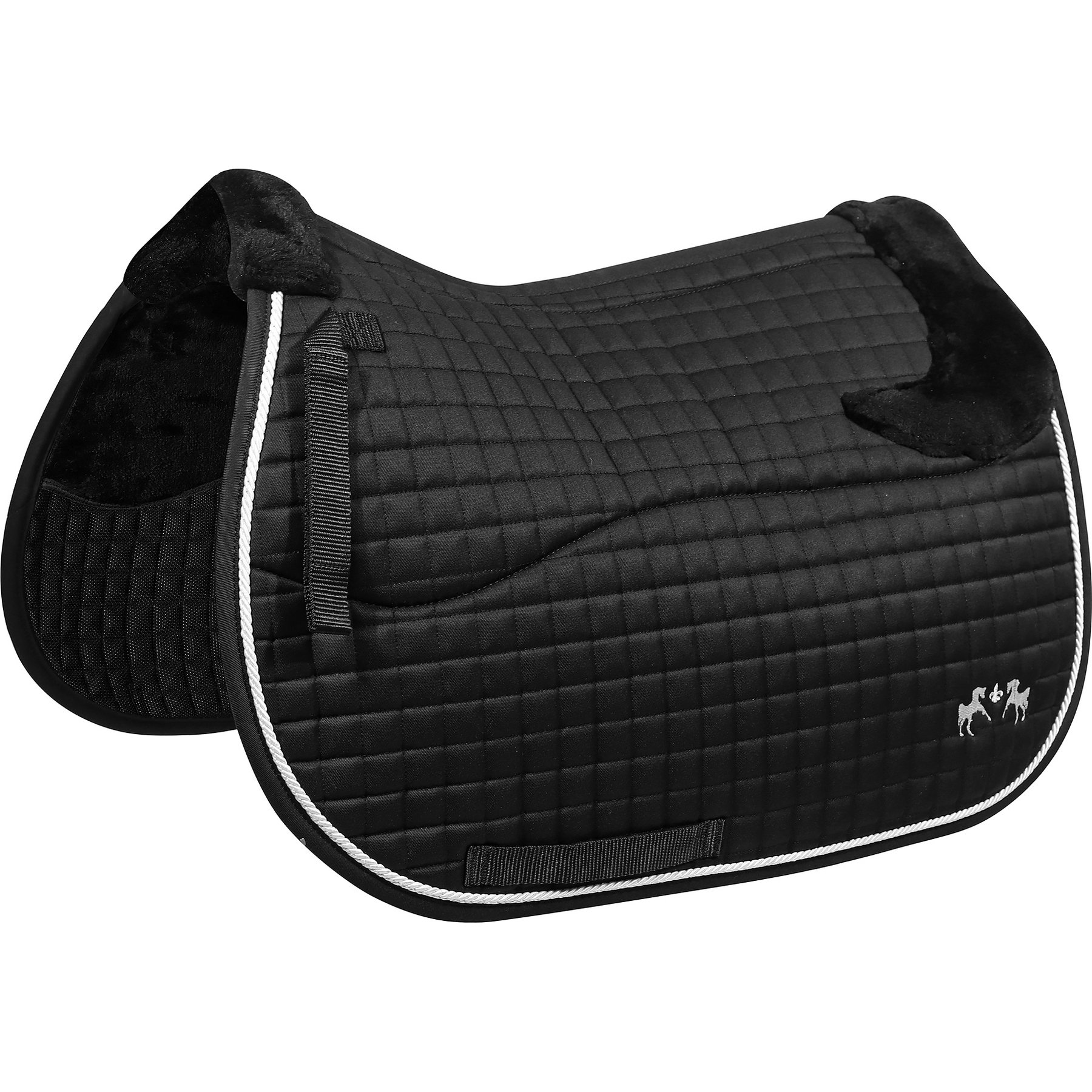 Equine Couture Regal Horse Saddle Pad with White Sherpa Fleece & CoolMax lining, Black