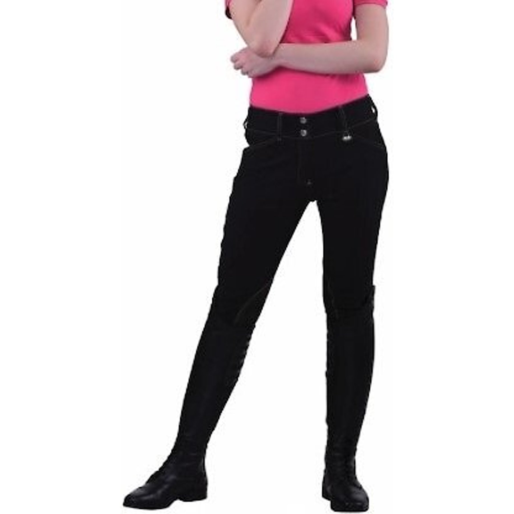 Equine Couture Sport Natasha Breeches, Black/Light Tan Stitching, 24