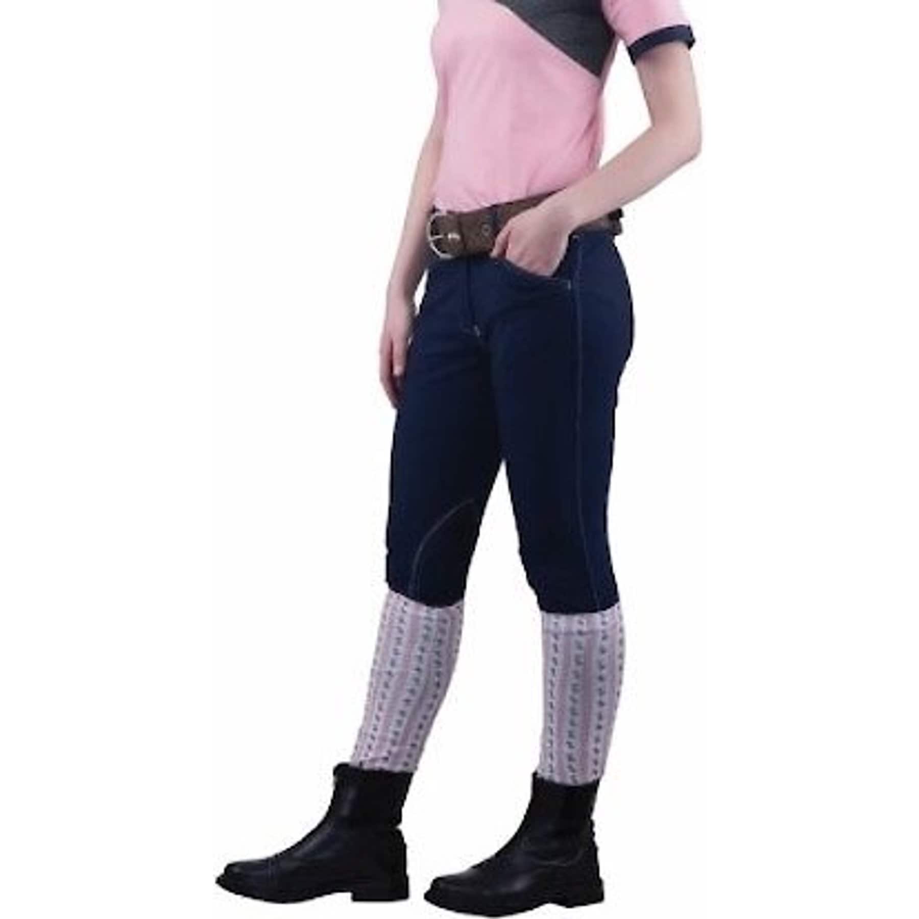 Equine Couture Sport Natasha Breeches, Navy/White Stitching, 36