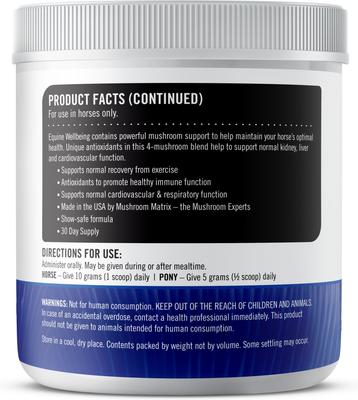 Show full view: Equine Matrix Wellbeing Organic Mushroom Powder Senior Powder Horse Supplement, 300-gram tub slide 2 of 3