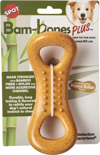 Ethical Pet Bambone+ Figure 8 Bone Peanut Butter Flavored Dog Chew Toy, Tan