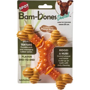 Ethical Pet Bambone X-Bone Peanut Butter Flavored Bone Dog Toy, Brown/Green, 6-in