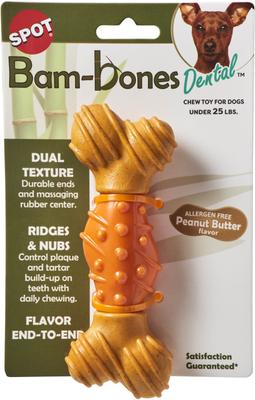 Show full view: Ethical Pet BambonePeanut Butter Flavored BoneDog Toy, Brown/Orange, 6-in slide 1 of 6