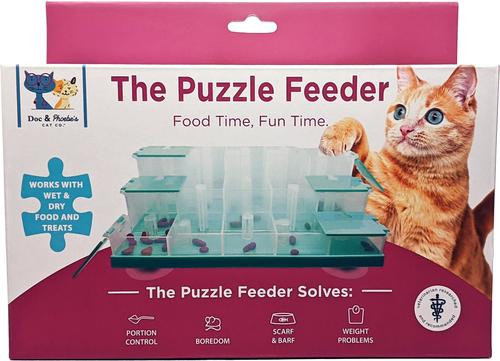 Show full view: Ethical Pet Doc & Phoebe Puzzle Cat Feeder, Blue/White slide 2 of 7