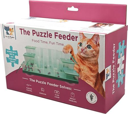 Show full view: Ethical Pet Doc & Phoebe Puzzle Cat Feeder, Blue/White slide 3 of 7