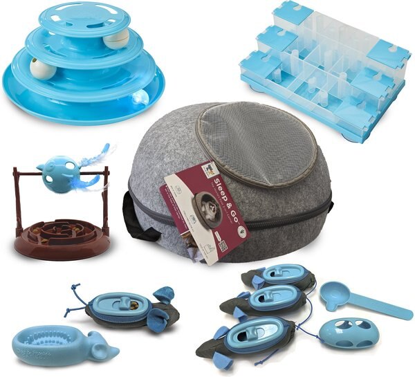 Ethical Pet Doc & Phoebe Puzzle Cat Feeder, Blue/White