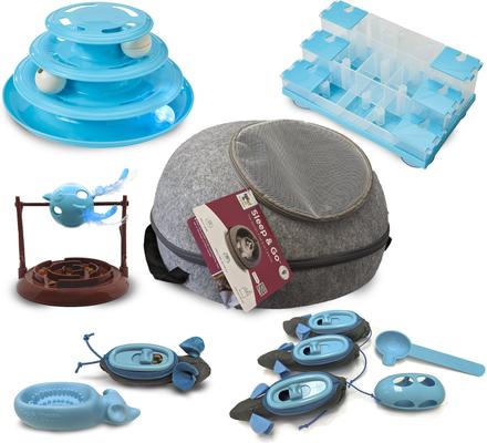 Show full view: Ethical Pet Doc & Phoebe Puzzle Cat Feeder, Blue/White slide 6 of 7