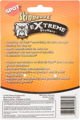 Show full view: Ethical Pet Skinneeez Extreme Stuffer Frog Stuffing-Free Squeaky Plush Dog Toy slide 3 of 6