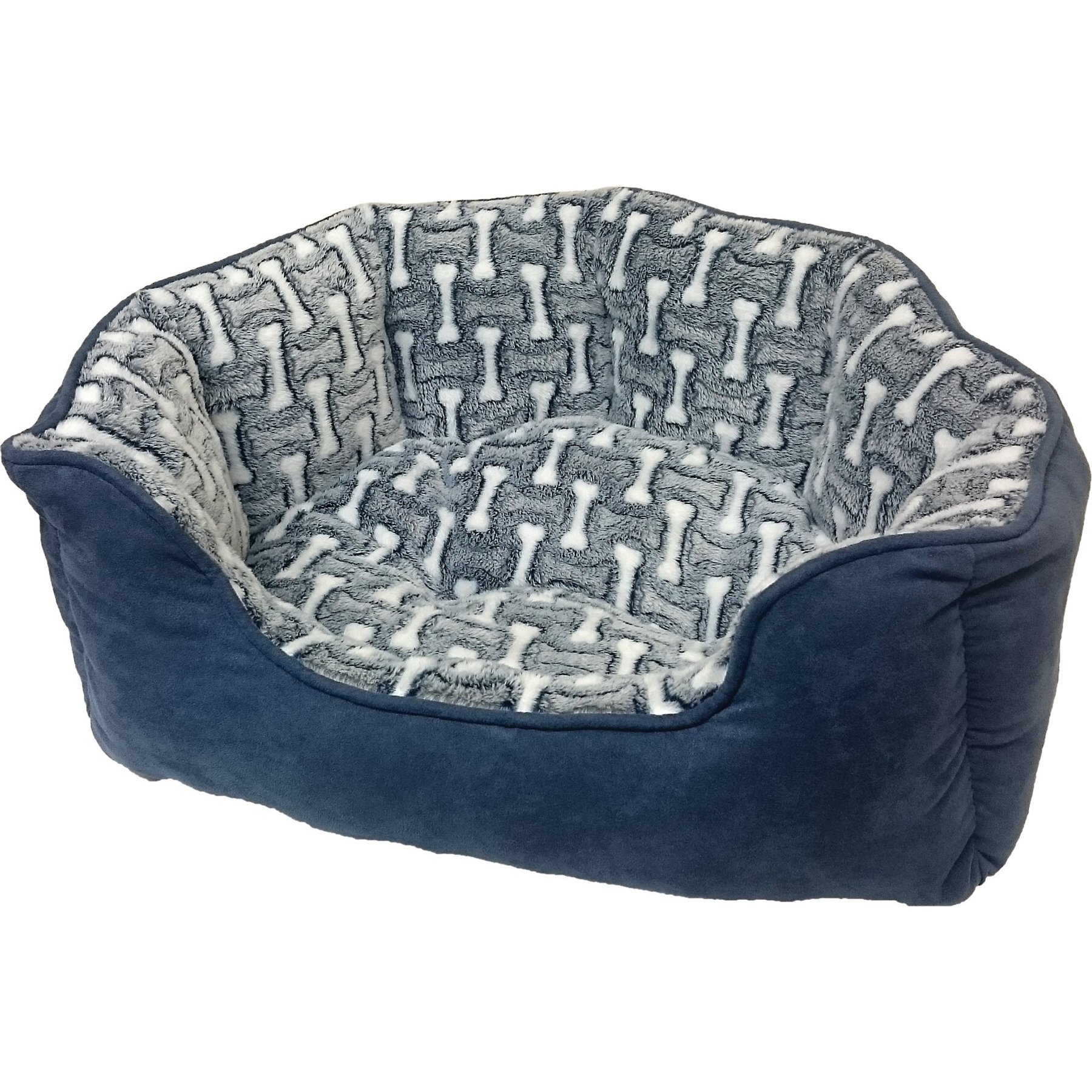 Ethical Pet Sleep Zone Bones Scallop Bolster Dog Bed, Gunmetal, 24-in