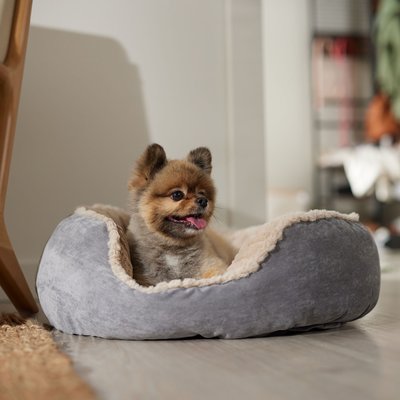 Ethical Pet Ethical Pet Sleep Zone Carved Plush Bolster Cat & Dog Bed, Gray, 26-in