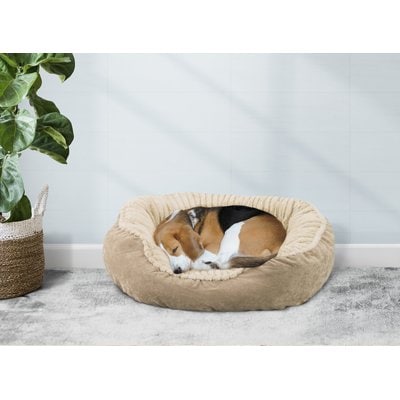 Ethical Pet Ethical Pet Sleep Zone Carved Plush Bolster Cat & Dog Bed, Tan, 21-in