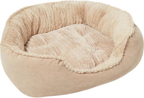 Show full view: Ethical Pet Sleep Zone Carved Plush Bolster Cat & Dog Bed, Tan, 32-in slide 2 of 6