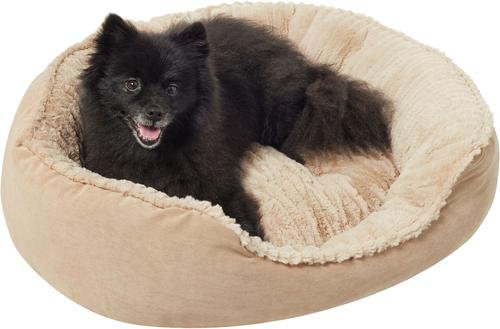 Show full view: Ethical Pet Sleep Zone Carved Plush Bolster Cat & Dog Bed, Tan, 32-in slide 3 of 6