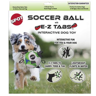Show full view: Ethical Pet Soccer Ball with EZ Tabs Outdoor Ball Dog Toy, 9-in slide 1 of 4