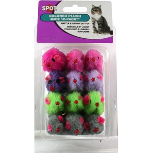Ethical Pet Spot Rainbow Plush Rattling Mice Cat Toy with Catnip, Color Varies, 12-pack
