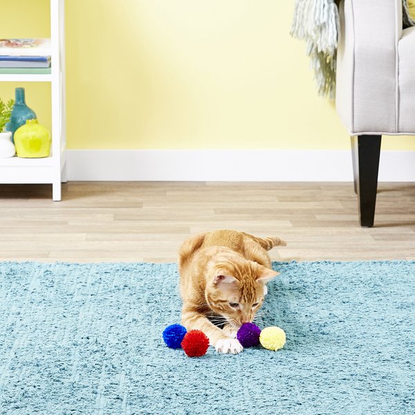 Ethical Pet Wool Pom Poms Cat Toy with Catnip, Color Varies