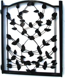Etna 3 Panel Leaf Design Adjustable Metal Pet Gate, Brown