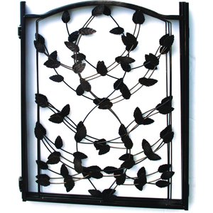 Etna 3 Panel Leaf Design Adjustable Metal Pet Gate, Brown