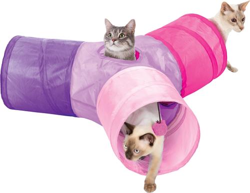 Show full view: Etna 3-Way Tunnel with Hanging Balls Cat Toy, Pink slide 3 of 4