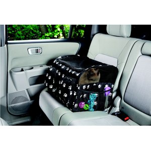 Etna Booster & Car Airline Approved with Paw Print Dog & Cat Seat Carrier, Black/White, 18 x 15.25 x 13.25-in