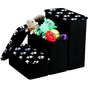 Etna Deluxe Fold Away with Storage & Paw Design Dog & Cat Steps, Black/White, 13 x 18 x 14.75-in