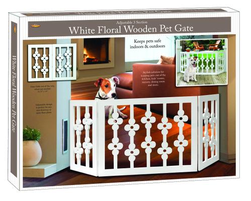 Show full view: Etna Flower Cut Out Design Adjustable Wooden Pet Gate, White slide 1 of 4