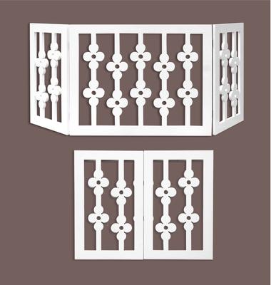 Show full view: Etna Flower Cut Out Design Adjustable Wooden Pet Gate, White slide 2 of 4