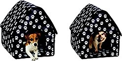 Etna Paw Print Portable Fold Away Dog & Cat House, Black/White, 18 x 17 x 18-in