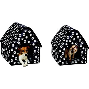 Etna Paw Print Portable Fold Away Dog & Cat House, Black/White, 18 x 17 x 18-in