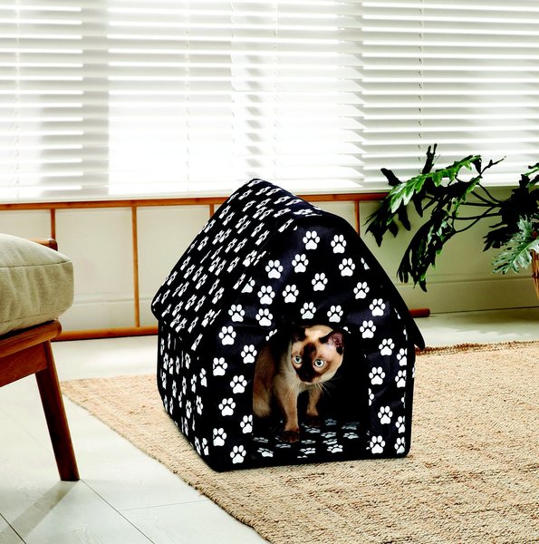 Etna Paw Print Portable Fold Away Dog & Cat House, Black/White, 18 x 17 x 18-in