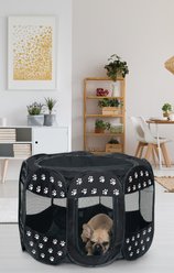 Etna Portable with Paw Design Dog & Cat Exercise Play Pen, Black/White, Large: 36 x 36 x 23-in
