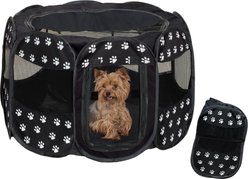 Etna Portable with Paw Design Dog & Cat Exercise Play Pen, Black/White, Medium: 29 x 29 x 17-in