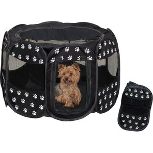 Etna Portable with Paw Design Dog & Cat Exercise Play Pen, Black/White, Medium: 29 x 29 x 17-in