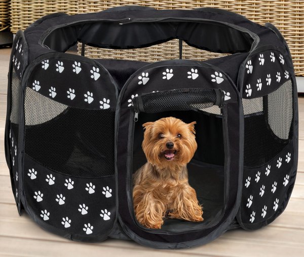 Show full view: Etna Portable with Paw Design Dog & Cat Exercise Play Pen, Black/White, Medium: 29 x 29 x 17-in slide 2 of 4