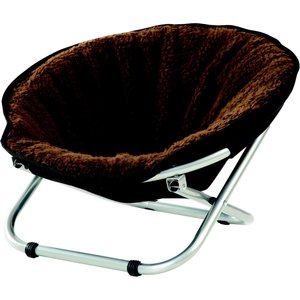 Etna Round Folding Chair Fleece Dog & Cat Bed, Brown, 21 x 21 x 15-in