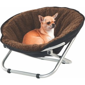 Etna Round Folding Chair Fleece Dog & Cat Bed, Brown, 21 x 21 x 15-in