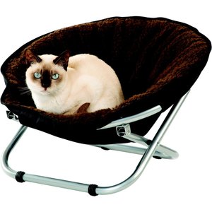 Etna Round Folding Chair Fleece Dog & Cat Bed, Brown, 21 x 21 x 15-in
