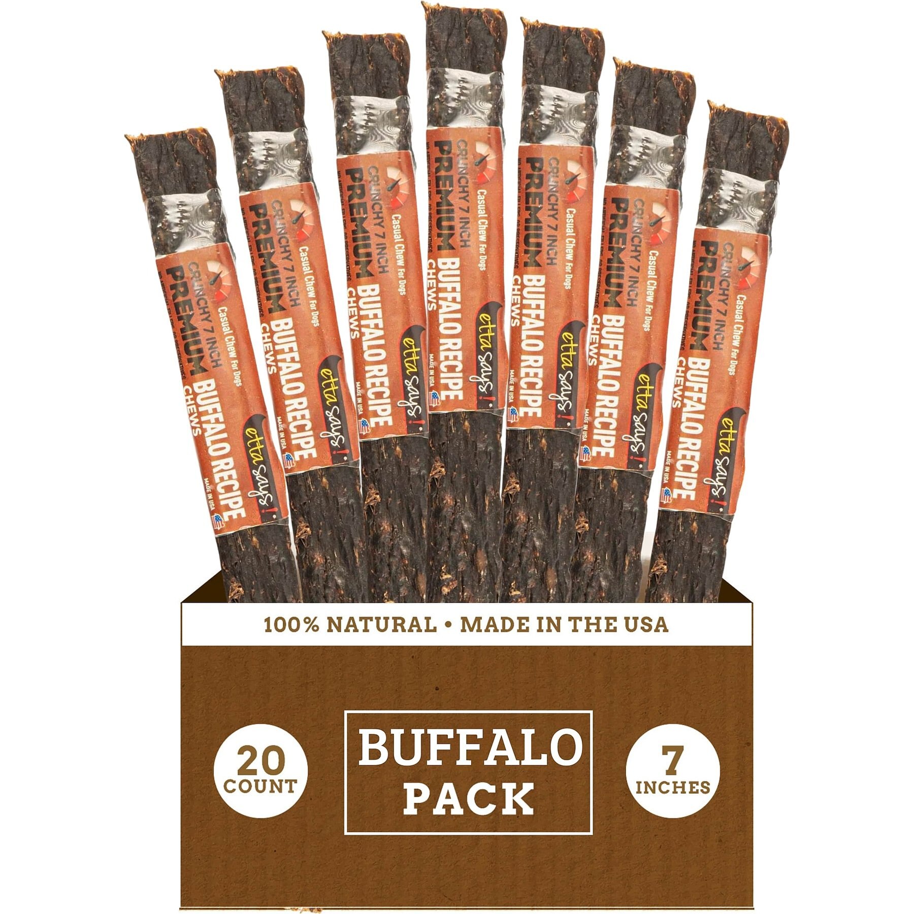 Etta Says! 7" Crunchy Buffalo Dog Chew Treats, 20 count