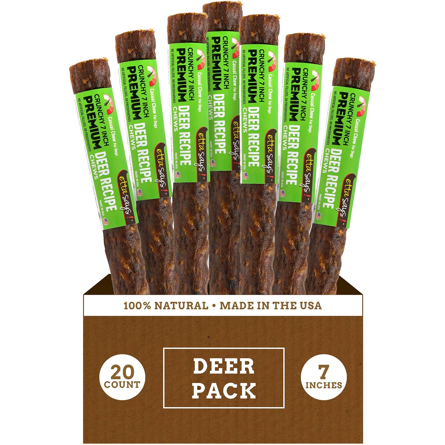 Etta Says! 7" Crunchy Deer Dog Chew Treats, 20 count