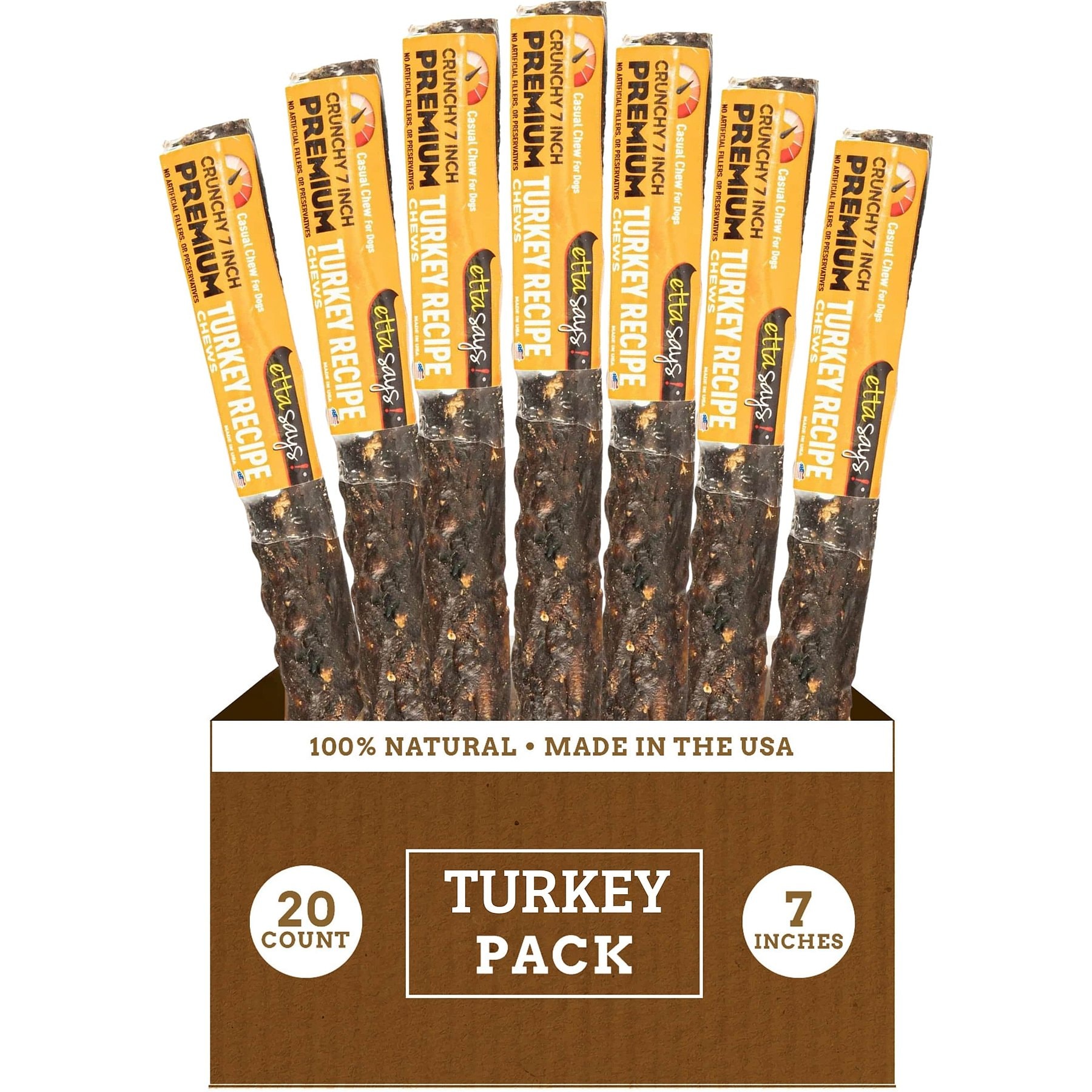 Etta Says! 7" Crunchy Turkey Dog Chew Treats, 20 count