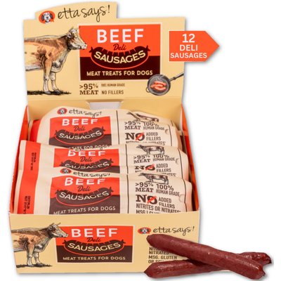Etta Says! Etta Says! Beef Deli Sausages Human Grade Jerky Dog Treats, 12 count
