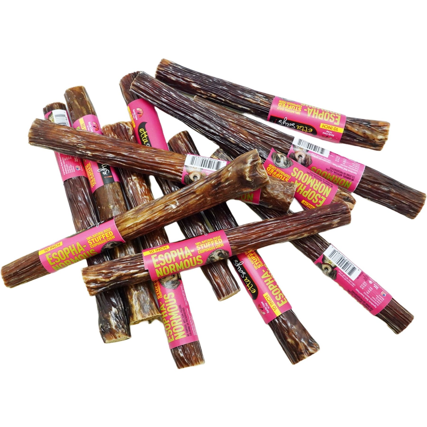 Etta Says! Esophanormous 10-inch Beef & Sweet Potato Bully Stick Dog Chew Treats, 18 count