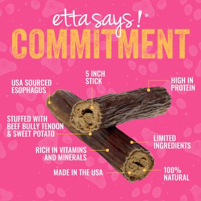 Show full view: Etta Says! Esophanormous 5-inch Beef & Sweet Potato Bully Stick Dog Chew Treats, 1 count slide 5 of 11