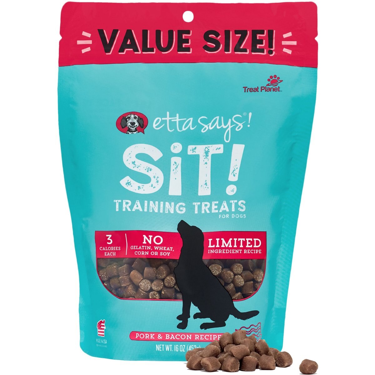 Etta Says! Sit! Training Treats Bacon Recipe Dog Treats, 1-lb bag