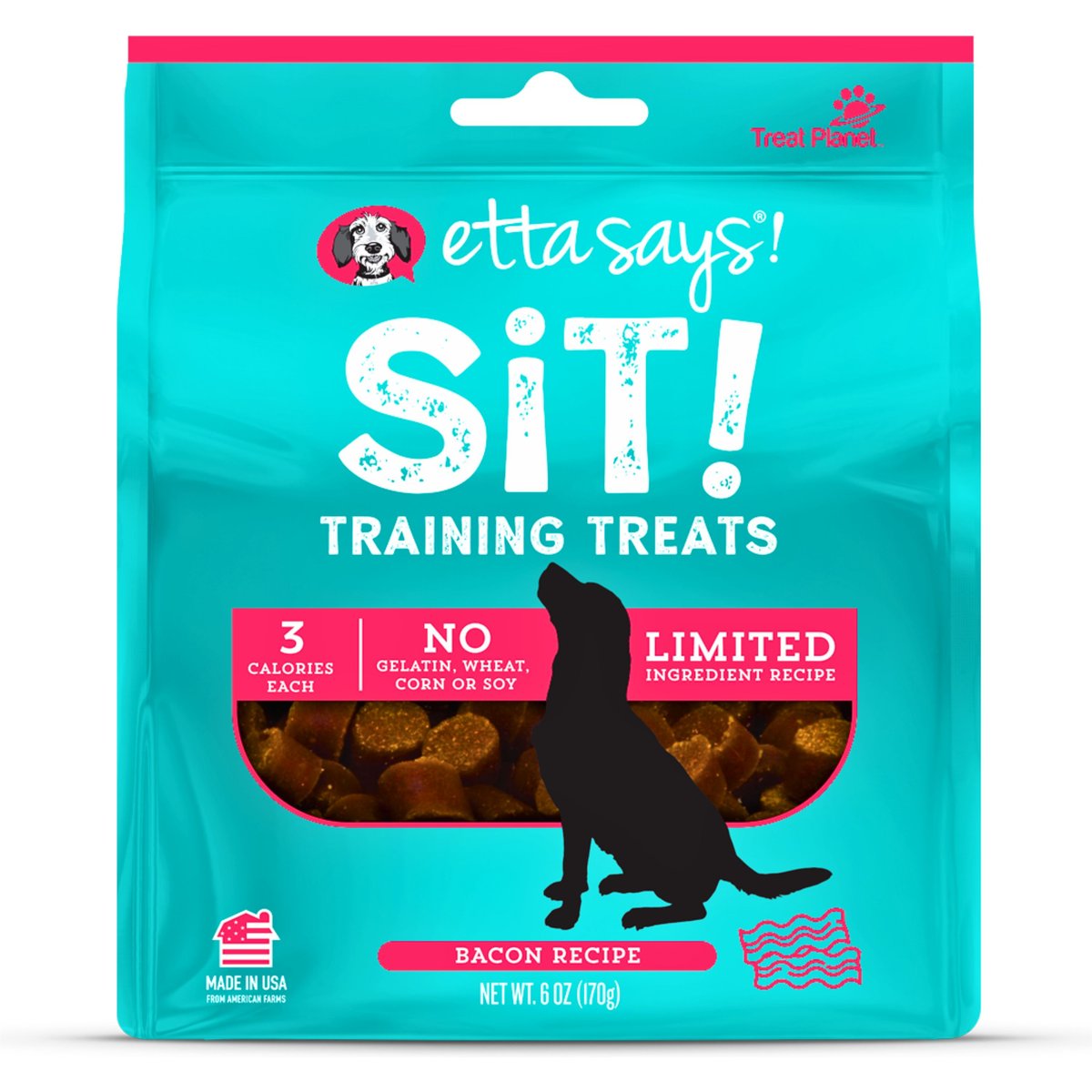 Etta Says! Sit! Training Treats Bacon Recipe Dog Treats, 6-oz bag
