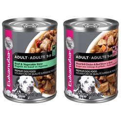 Eukanuba Beef & Vegetable Stew + Mixed Grill Chicken & Beef Dinner in Gravy Canned Dog Food